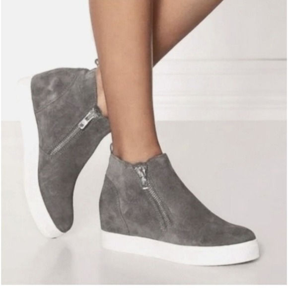 Steve Madden Wedgie High Top Sneaker Leather Streetwear Gray Bootie Shoes 8.5 - Picture 1 of 10
